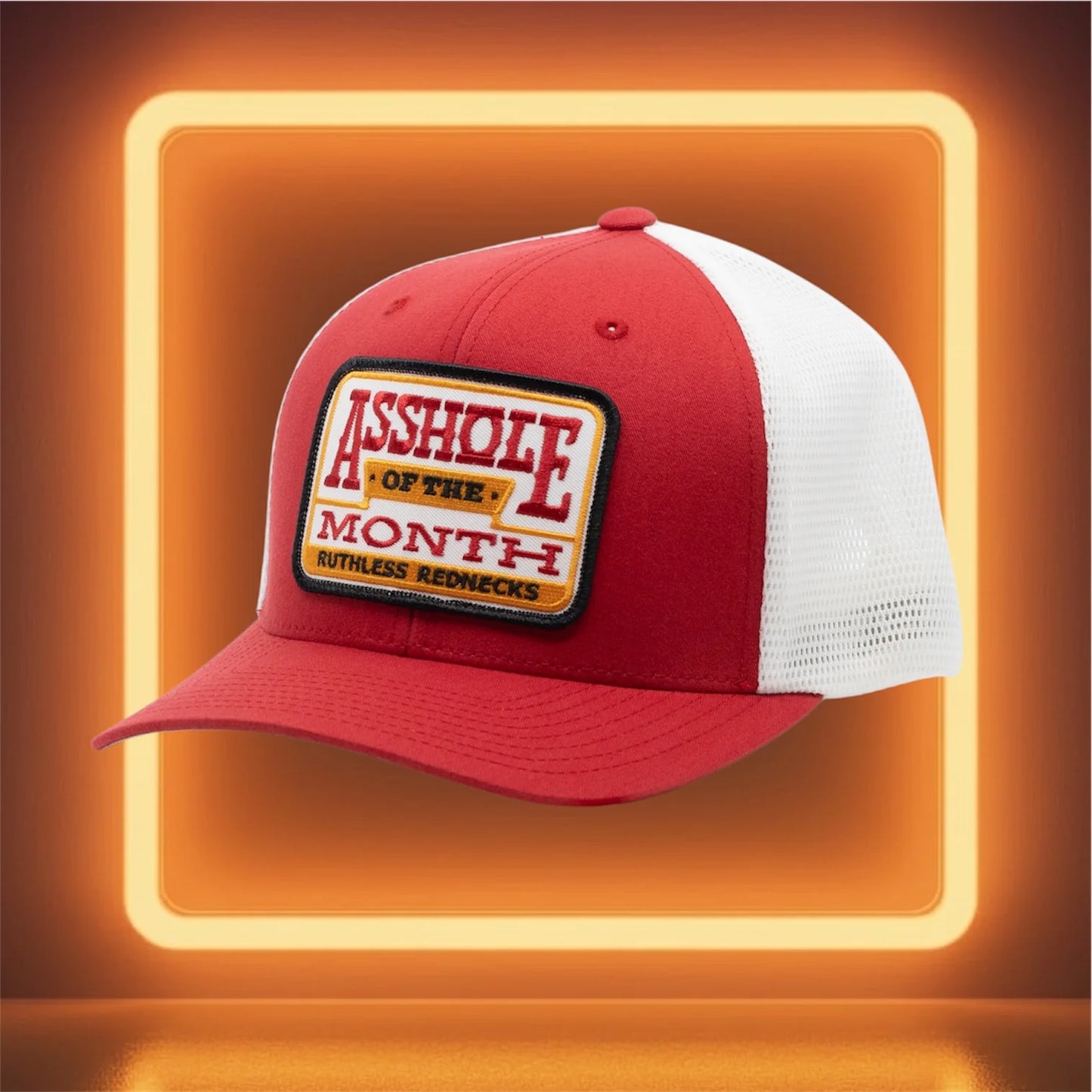 Ruthless Rednecks Asshole Of The Month Curved Brim Hat - Red/White