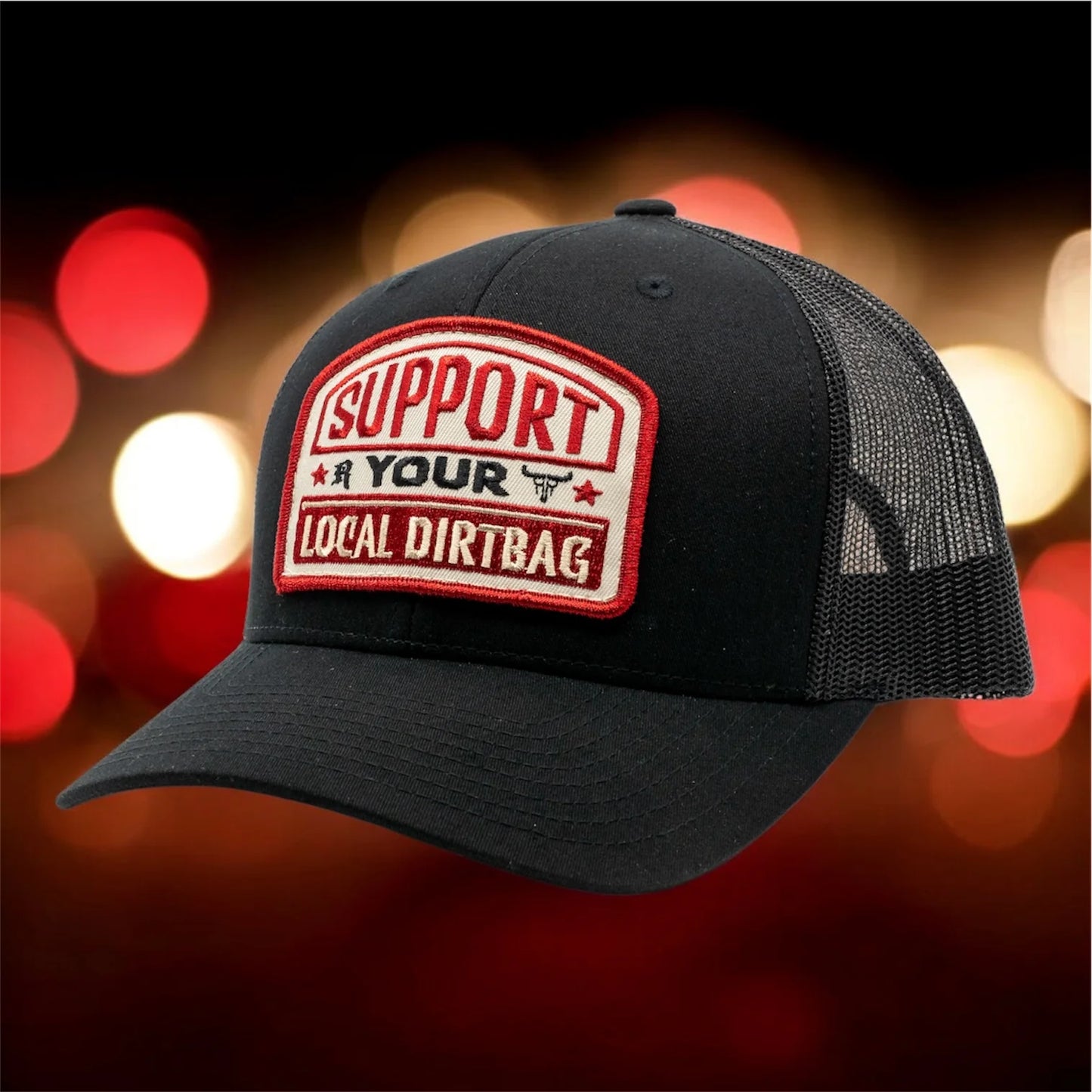 Ruthless Rednecks Support Your Local Dirtbag Curved Brim Hat - Black