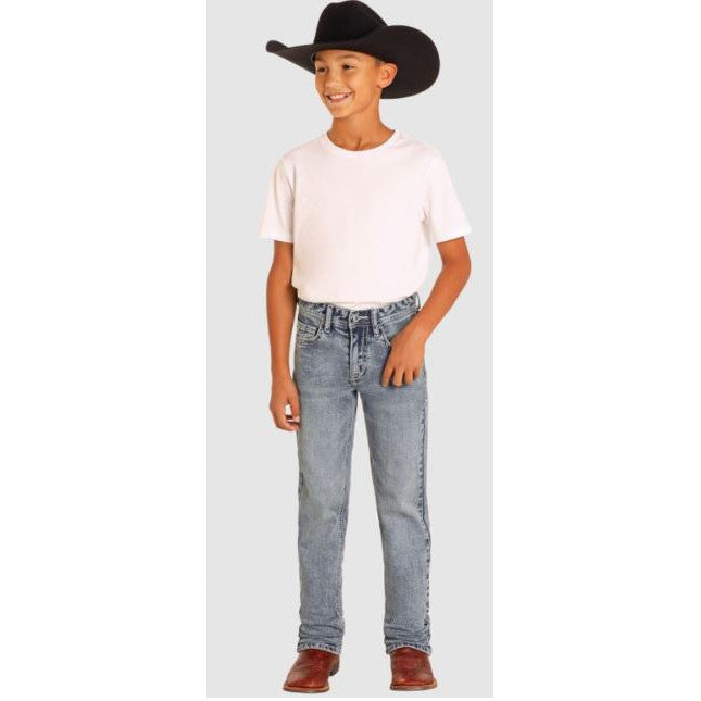 Hooey Boy's Ladder Revolver Slim Straight Stretch Jeans - Mid Wash