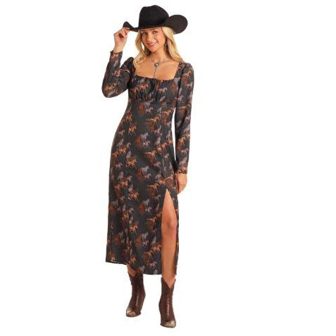 Rock & Roll Horse Print Dress - Black