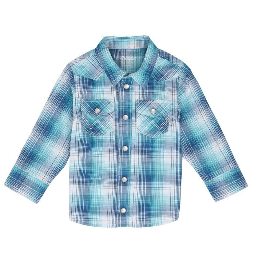 Wrangler Baby Boy Plaid Woven Long Sleeve Shirt - Blue