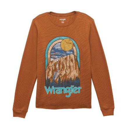 Wrangler Women's Long Sleeve Thermal Mountain Scene Sweatshirt - Argan Oil