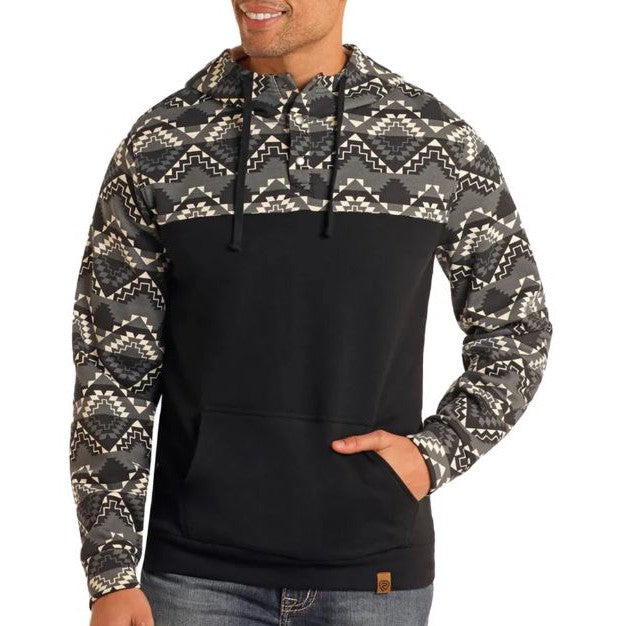 Rock & Roll Men's Color Block Hoodie - Black