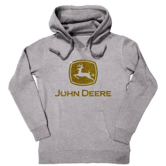 John Deere Women's Trademark John Deere Gold Glitter Logo - Hoodie - Grey