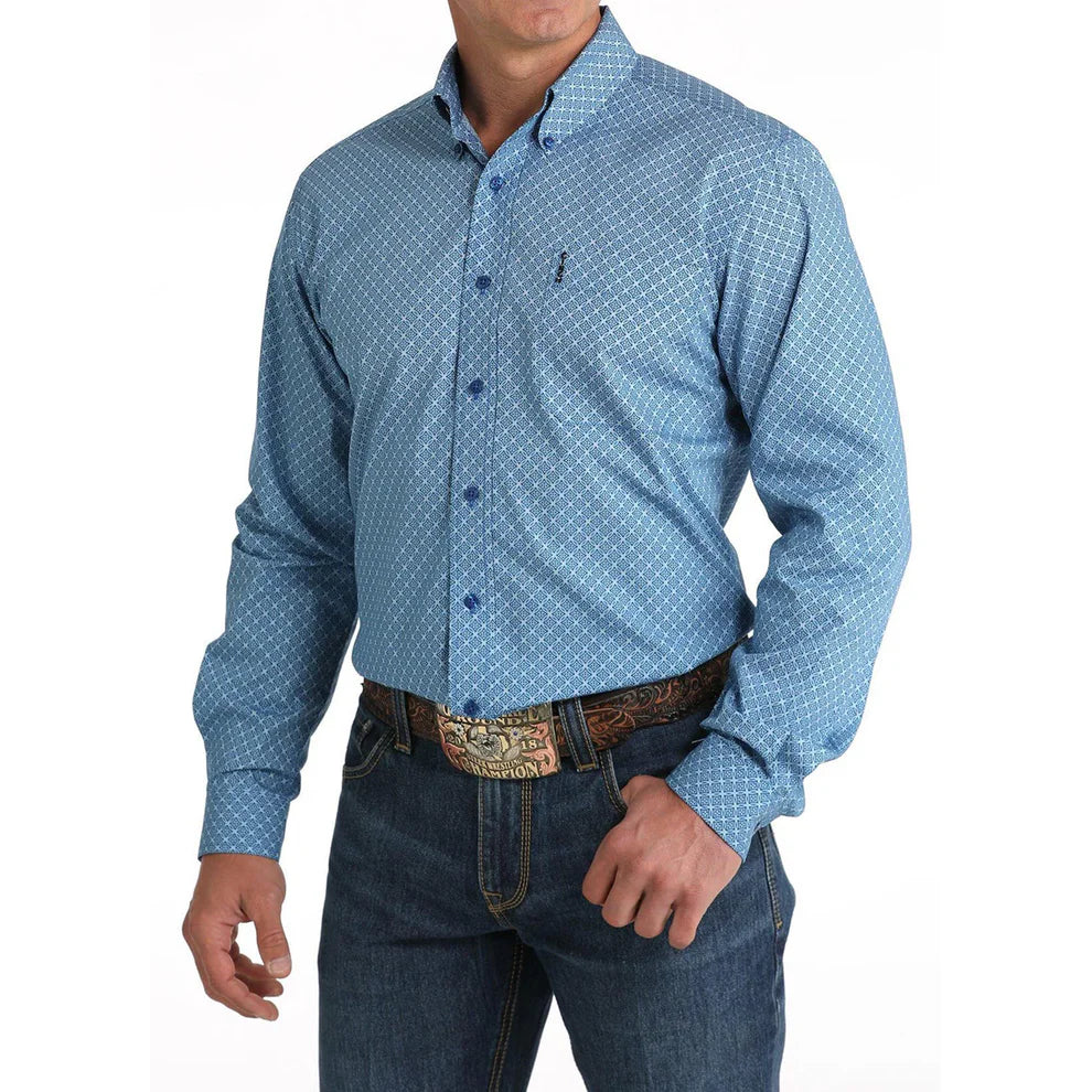 Cinch Classic Fit Long Sleeve Men's Cotton Print Shirt - Royal Blue