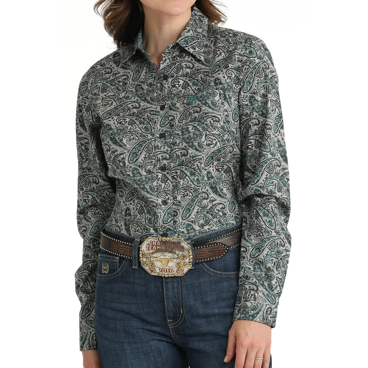 Cinch Women's  Long Sleeve Western Print  Shirt - Grey