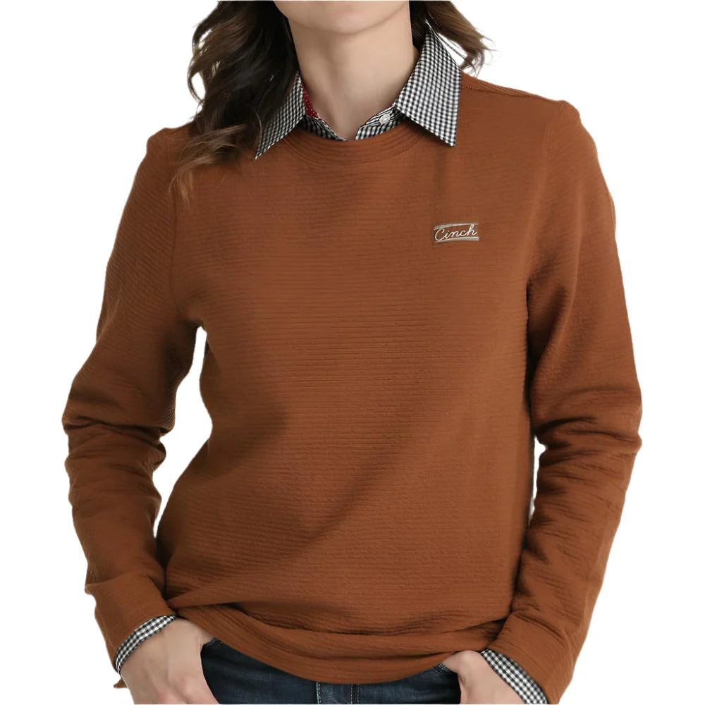 Cinch Women's Long Sleeve  Solid Pullover- Copper