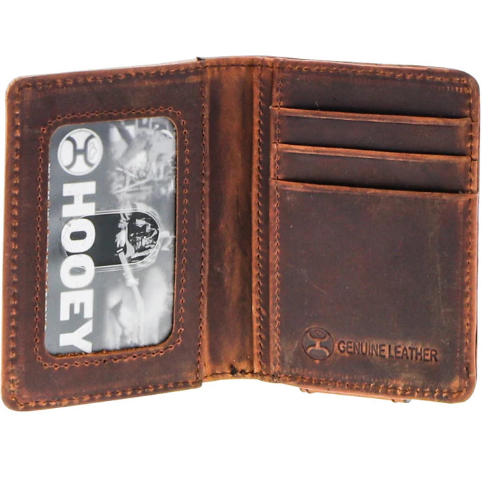 Hooey War Paint Hand Tooled Aztec Feather Filgree Bifold Money Clip - Brown/Tan