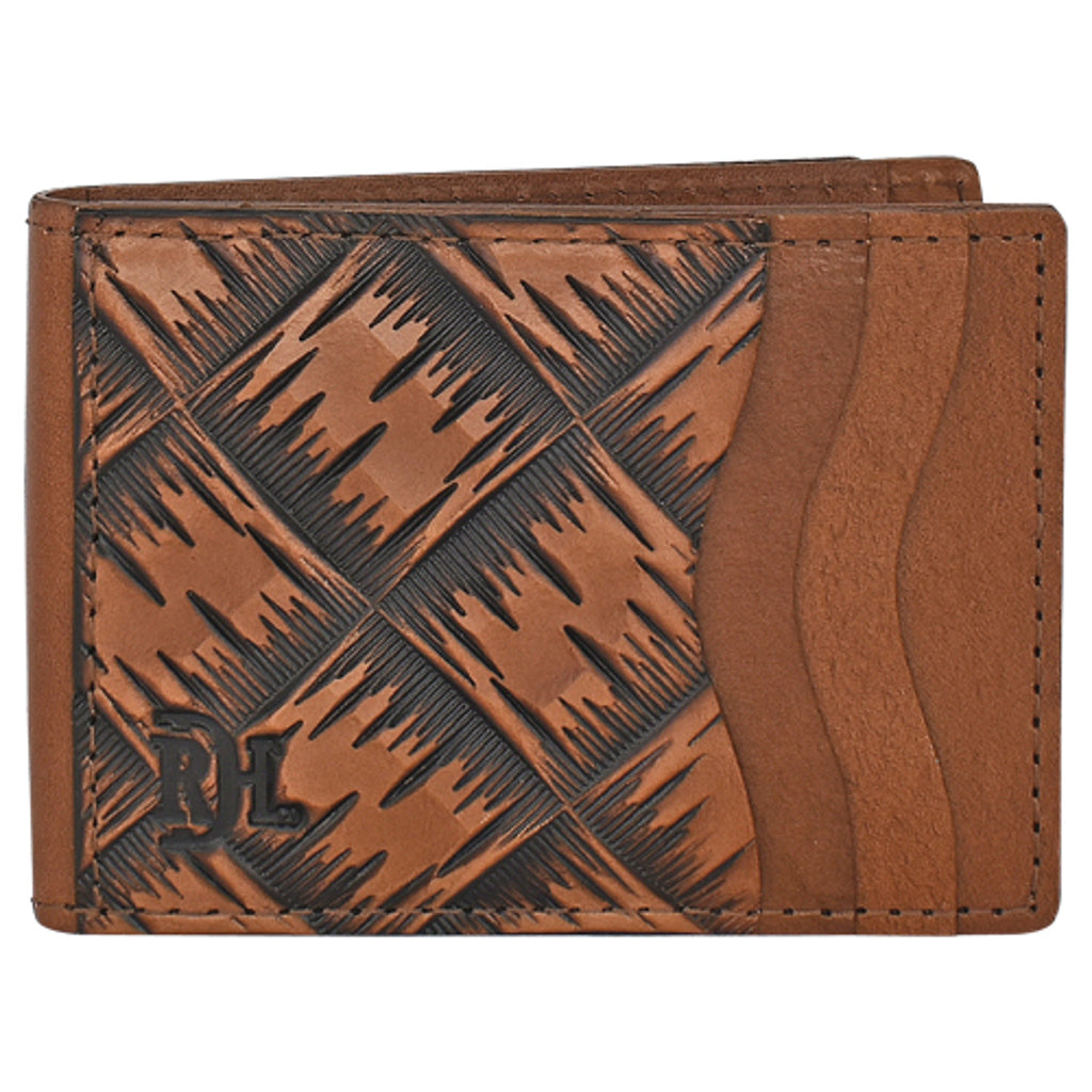 Red Dirt Men's XL Basketweave Tooling with Laced Leather Edge Bifold Card Case - Brown