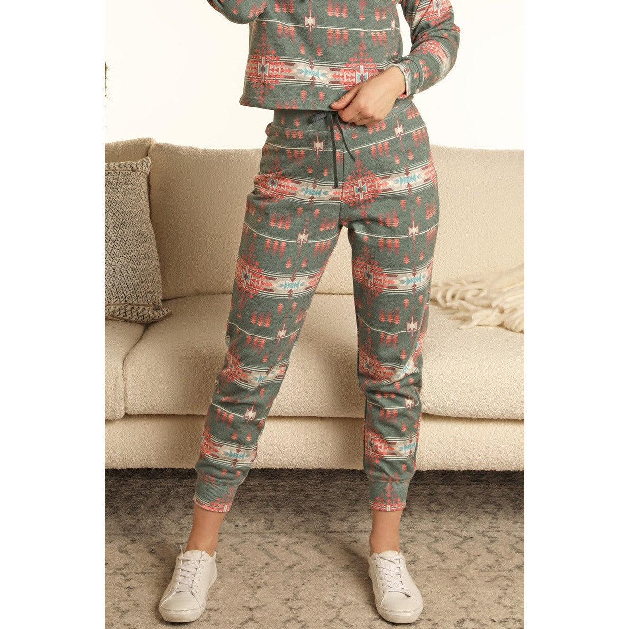 Range by RR Women's Green Aztec Print Joggers - Evergreen