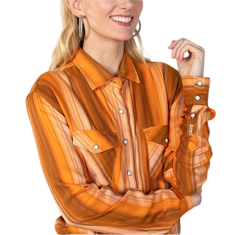 Cruel Women's Button-Down Western Shirt - Orange