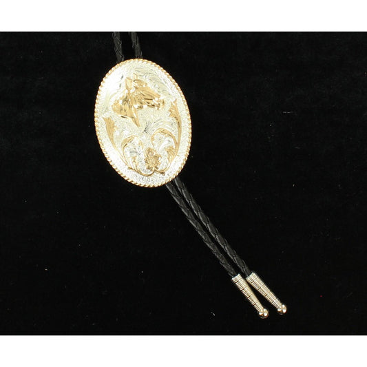 Crumrine Western Horsehead Bolo Tie - Silver w/Gold Accents