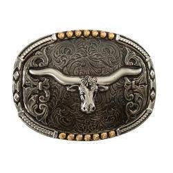 Crumrine Oval Long Horn Buckle- Gold and Silver