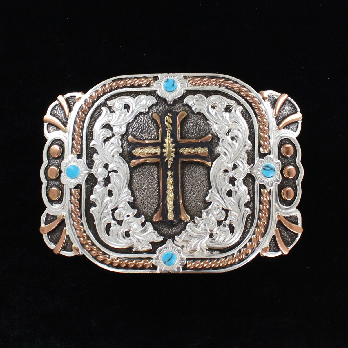 Crumrine Rectangle Buckle - 3-Tone Center Cross