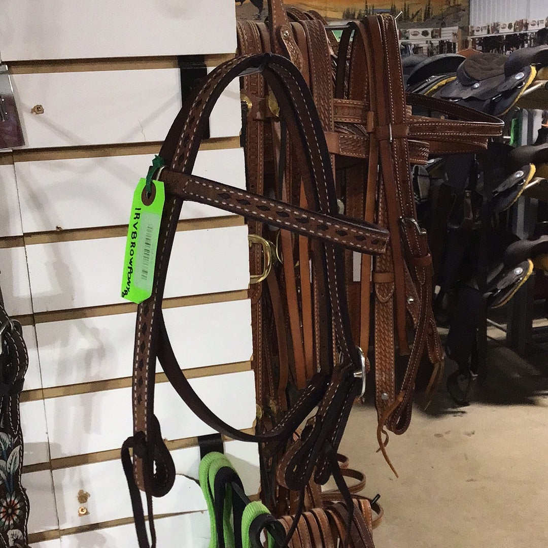 Irvine Roughout Buck Stitch Latigo Browband Headstall - Pony - Irvine Tack & Western Wear