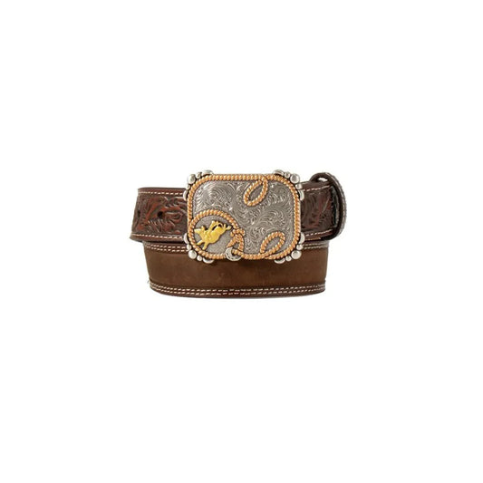 3D Boy's  1 1/4" Floral Billet Crazy Horse Inlay Belt- Brown