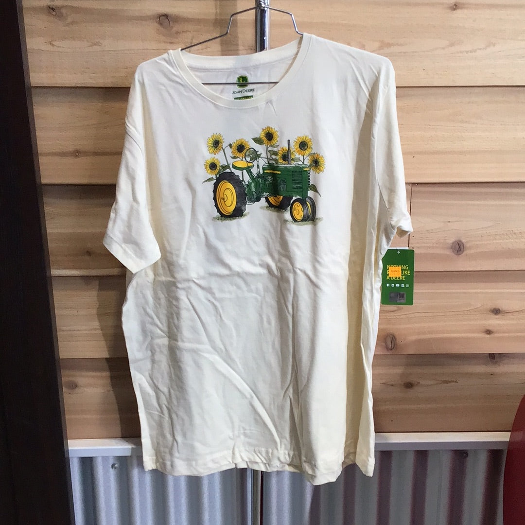 John Deere Women's Fit Sunflowers and Tractor T-Shirt - Ivory