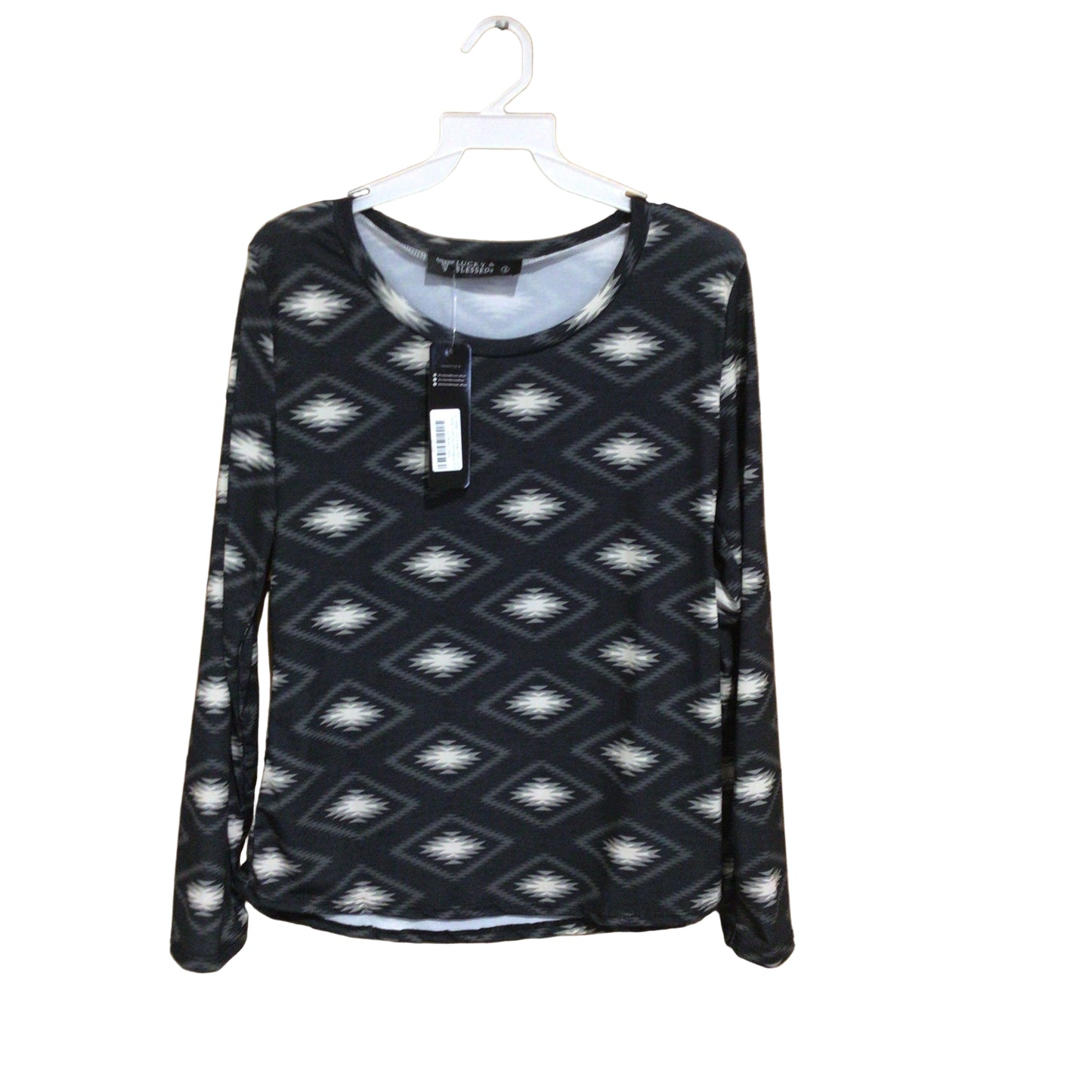 Lucky & Blessed Women's Aztec Printed Long Sleeve Top - Black
