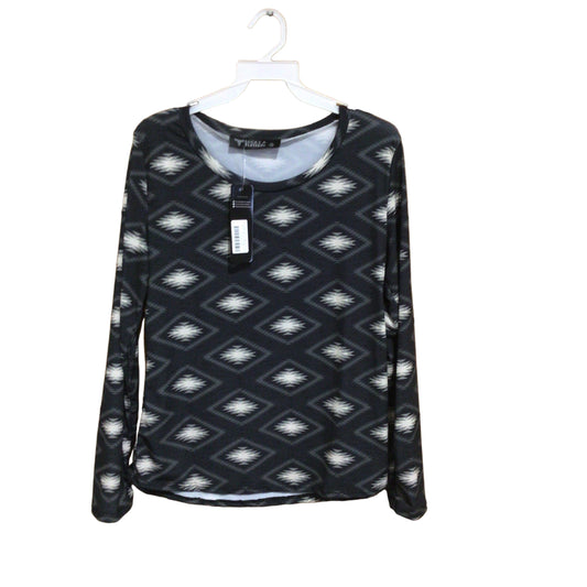 Lucky & Blessed Women's Aztec Printed Long Sleeve Top - Black