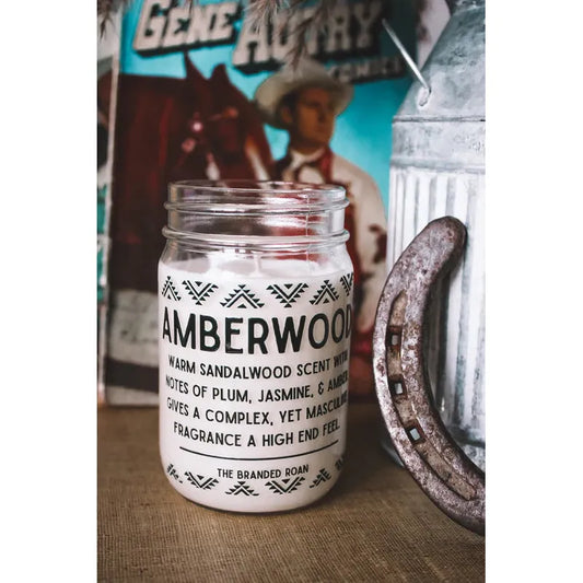 12oz Mason Jar Soy Candle - Amberwood