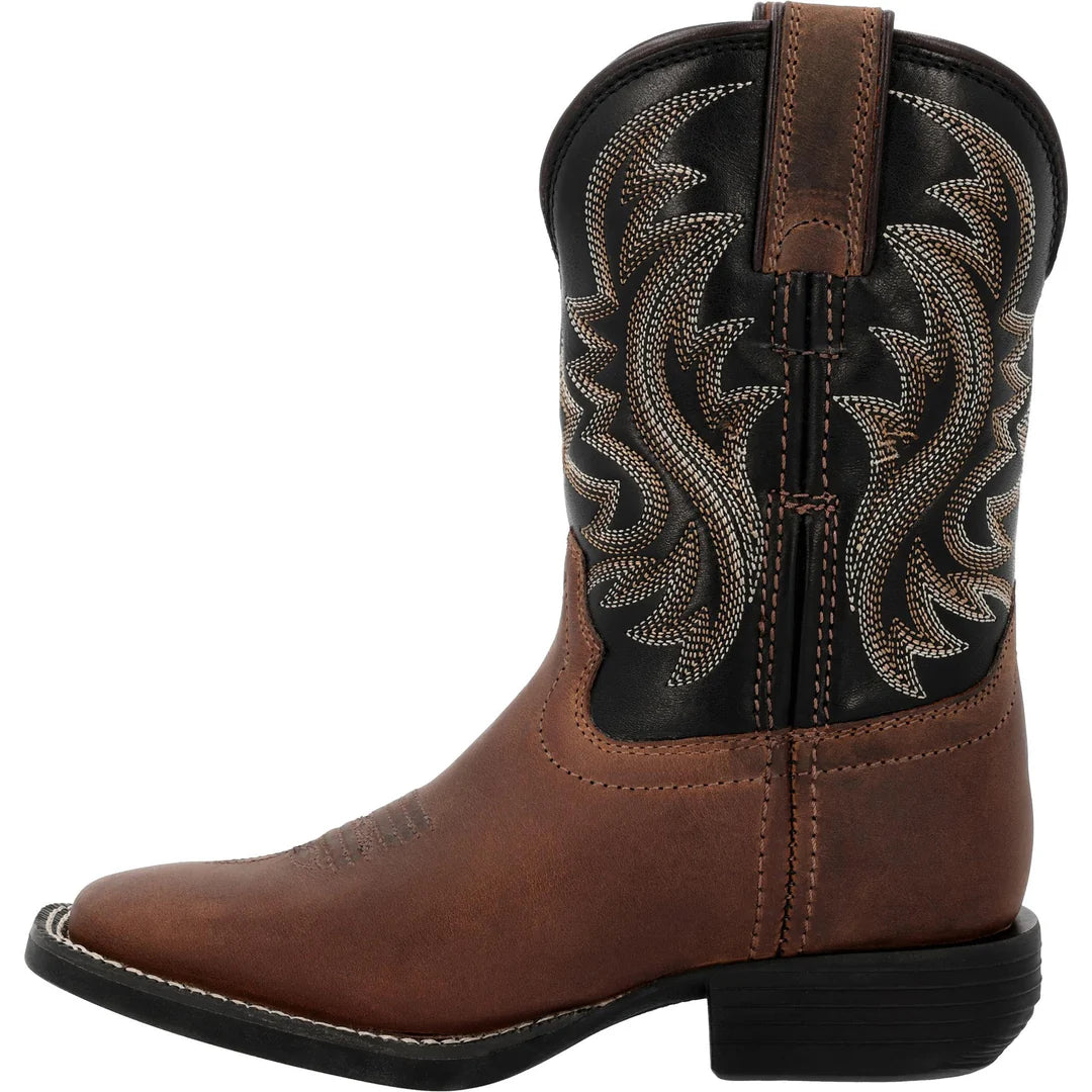 Durango Big Kids 8" Shyloh Square Toe Western Boot - Brawny Brown/Black Onyx
