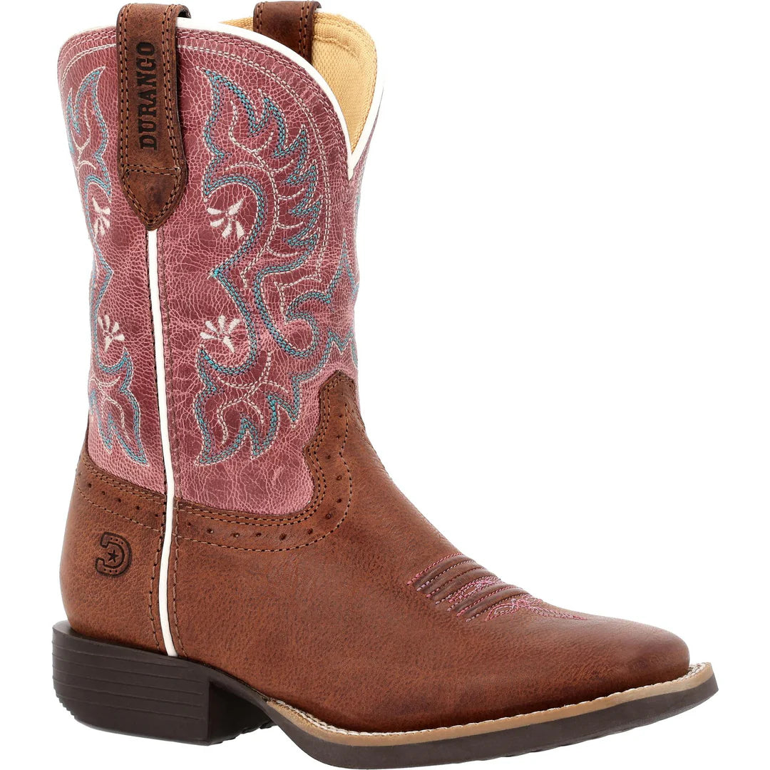 Durango Big Kids Shyloh 8" Square Toe Western Boot - Rusty Brown/ Dusty Rose
