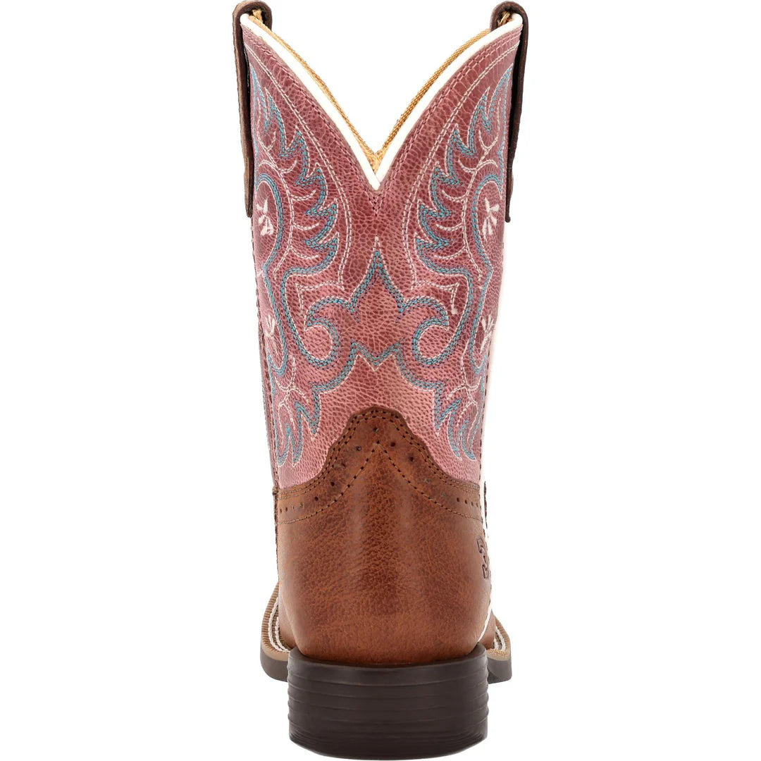 Durango Big Kids Shyloh 8" Square Toe Western Boot - Rusty Brown/ Dusty Rose