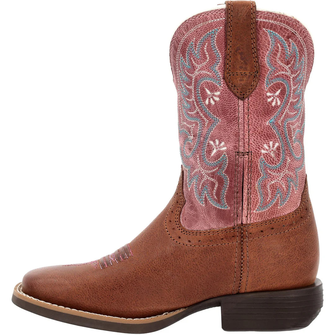 Durango Big Kids Shyloh 8" Square Toe Western Boot - Rusty Brown/ Dusty Rose