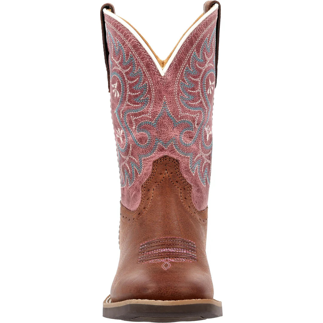 Durango Big Kids Shyloh 8" Square Toe Western Boot - Rusty Brown/ Dusty Rose