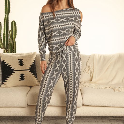 Rock & Roll Women's Chevron Aztec Joggers - Black