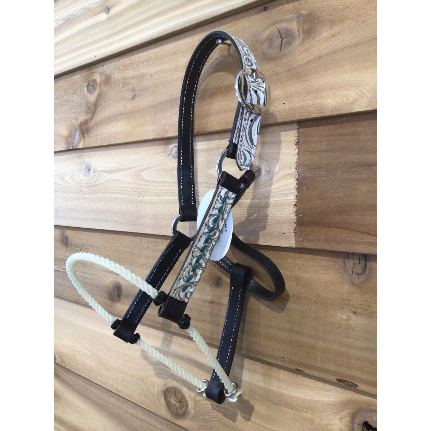 San Saba 1" Harness Leather Halter w/ Rope Nose -Gator & Buckstitch