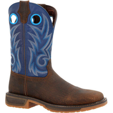 Durango Mens Brown 11" Western Worn Saddle and Denim Blue Boots