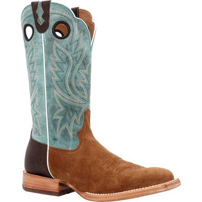 Durango Men's PRCA Collection Roughout Western Boots - Whiskey Tobacco/Aqua