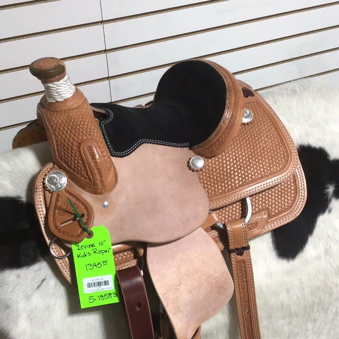 Irvine 10" Kid's Roper Saddle - 1/2 Basic Tooling Suede Seat