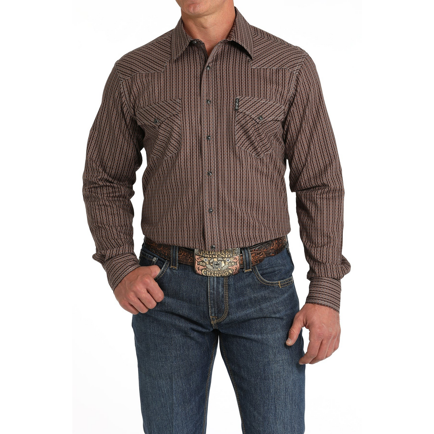 Cinch Classic Fit Long Sleeve Men's Cotton Patterned Shirt - Brown
