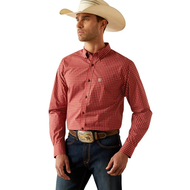 Ariat Men's Long Sleeve Pro Series Carlton Fitted Shirt- Red