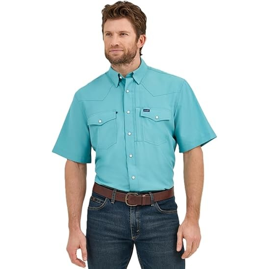 Wrangler Men's Performance Classic Fit Short Sleeve Shirt- Turquoise