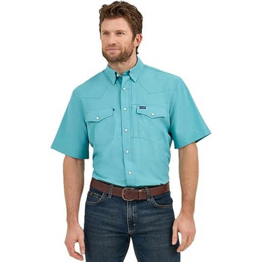 Wrangler Men's Performance Classic Fit Short Sleeve Shirt- Turquoise