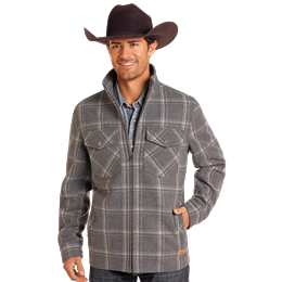 Powder River Men's Plaid Wool Jacket - Charcoal