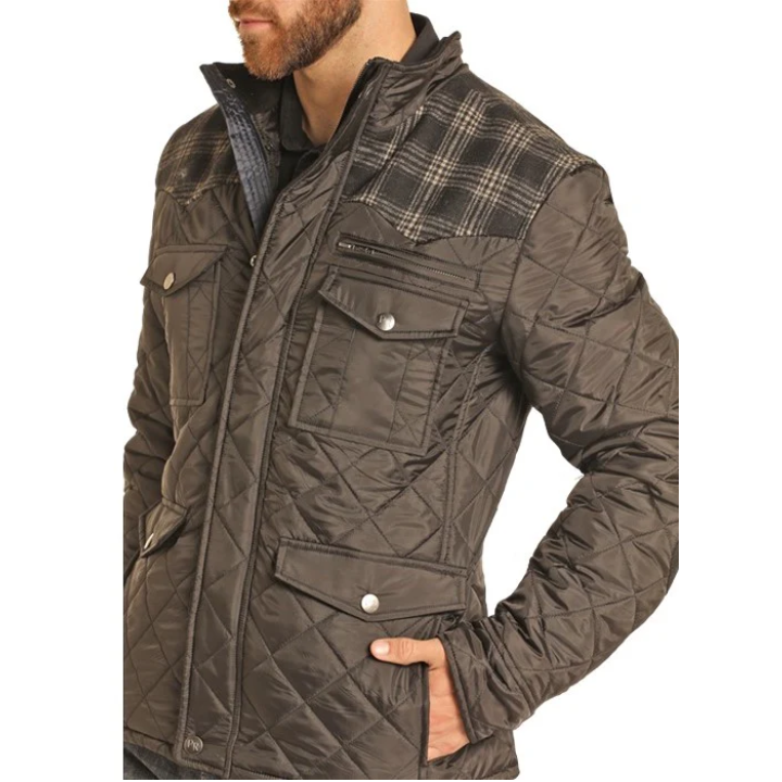 Rock & Roll Wool Puffer Men's Long Sleeve Jacket- Black