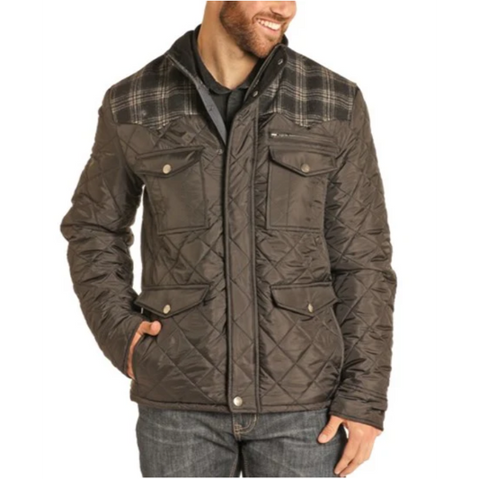 Rock & Roll Wool Puffer Men's Long Sleeve Jacket- Black