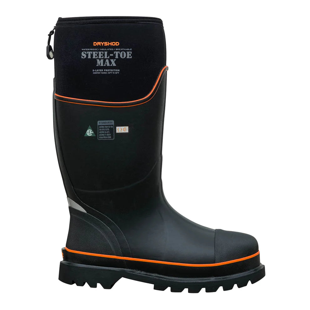 Dryshod Unisex Steel Toe Max CSA High Boots - Black/Orange