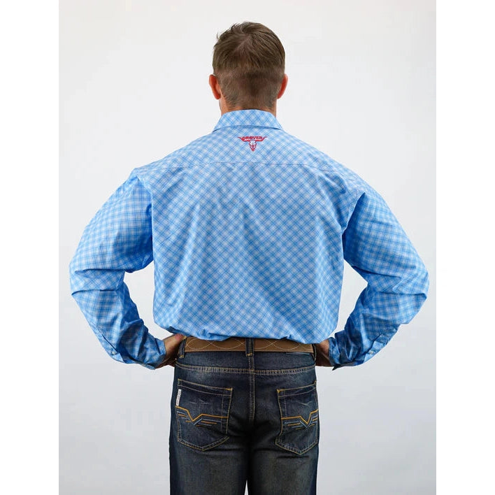 Drover Men's Signature Series Classic Fit Buckboard Shirt - Blue w/Blue Diagonal Check Print