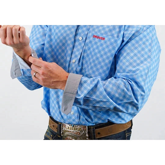 Drover Men's Signature Series Classic Fit Buckboard Shirt - Blue w/Blue Diagonal Check Print