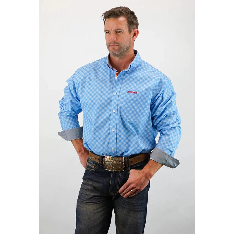 Drover Men's Signature Series Classic Fit Buckboard Shirt - Blue w/Blue Diagonal Check Print