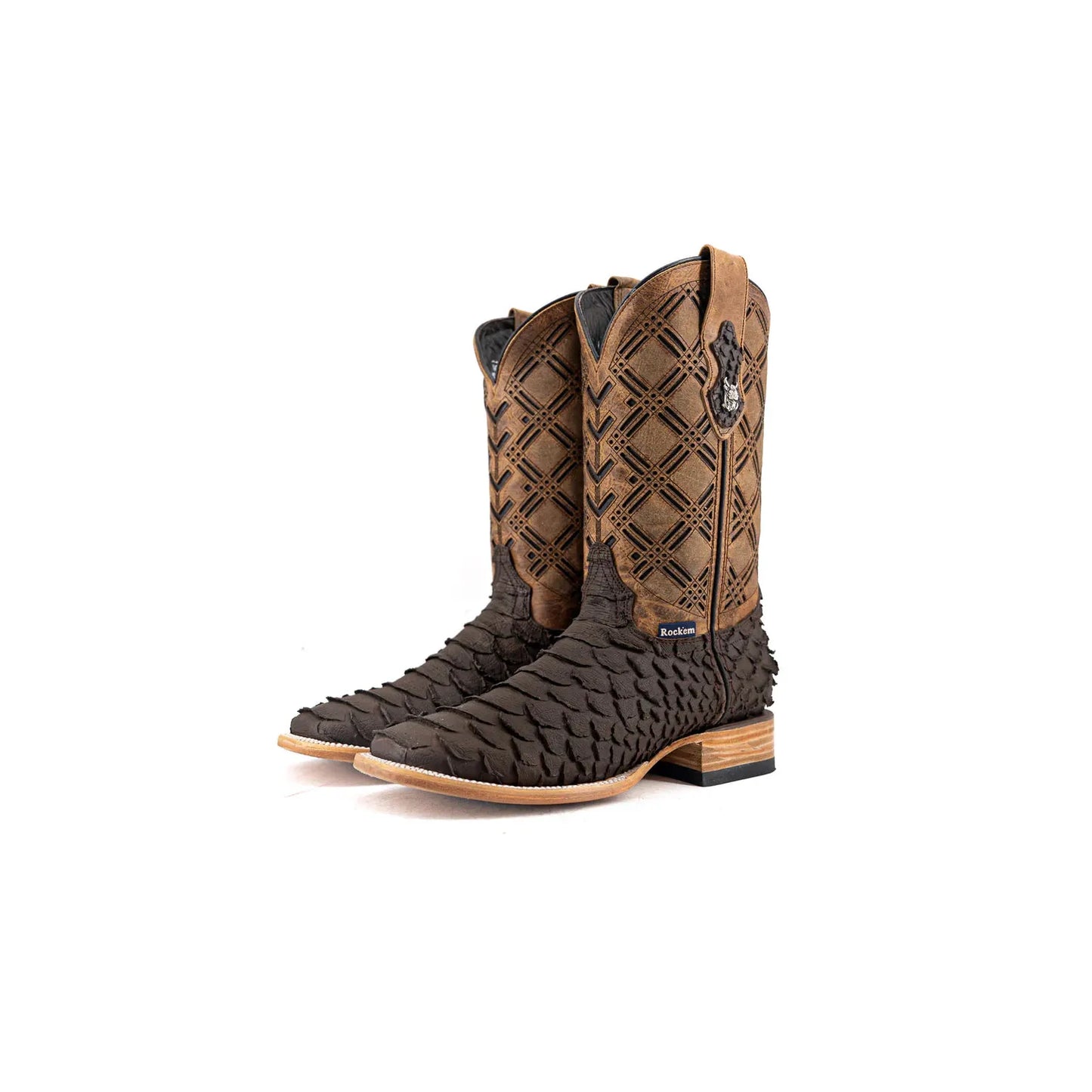 Rock'em Men's Bradley Matte Python Square Toe Cowboy Boot - Matte Brown