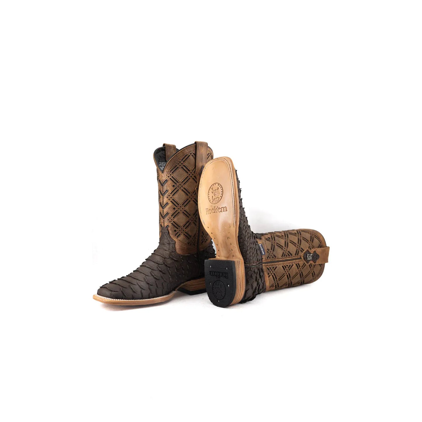 Rock'em Men's Bradley Matte Python Square Toe Cowboy Boot - Matte Brown