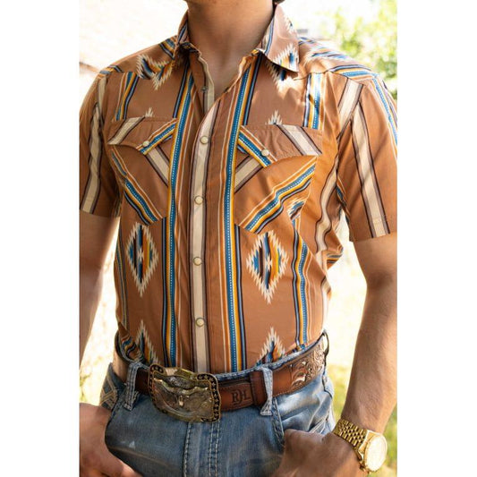 Panhandle Men's Short Sleeve Snap Shirt- Camel