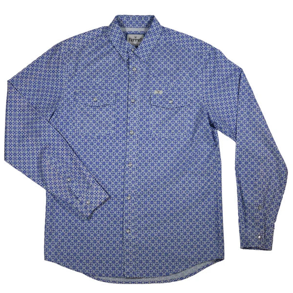 Ferrell Men's The Chase Long Sleeve Snap Shirt - Blue Pattern