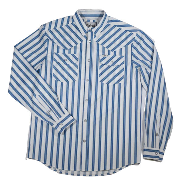 Ferrell Men's The Eric Long Sleeve Snap Shirt - Blue & White Stripe